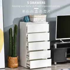 HOMCOM Chest of Drawers, 5 Drawers Storage Cabinet Floor Tower Cupboard for Bedroom Living Room, White - 6