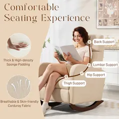 HOMCOM Corduroy Rocking Armchair - Beige - 5