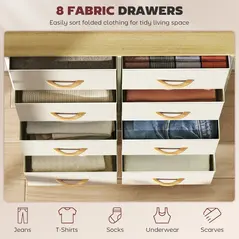 HOMCOM Chest of Eight Fabric Drawers - Beige - 4