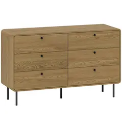 HOMCOM Chest of Drawers, 6 Drawer Dresser - Oak - 1