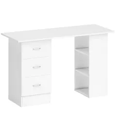 HOMCOM Computer Desk, Home Office Desk, Writing Table, PC Workstation with 3 Storage Shelves and 3 Drawers for Working, Study, 120 x 49 x 72 cm, White - 1
