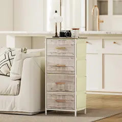 HOMCOM Chest of Four Fabric Drawers - Natural Wood Finish - 9