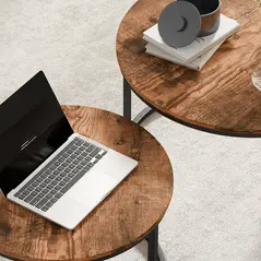 HOMCOM Coffee Table Set of 2, Round Nest of Tables with Metal Frame, Modern Side Tables for Living Room, Rustic Brown - 9