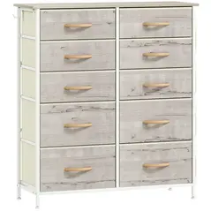 HOMCOM Chest of Ten Fabric Drawers - Natural Wood Finish - 1