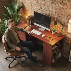 HOMCOM Computer Desk, Writing Table, PC Workstation with 3 Storage Shelves and Drawers, Handle, for Home Office, Walnut Brown - 9