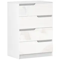 HOMCOM Chest of Four High Gloss Front Drawers - White - 1