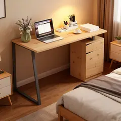 HOMCOM Computer Desk, Writing Desk with Cabinet, Drawer, Metal Legs, Work Table for Home Office Study, Natural Wood Finish - 7