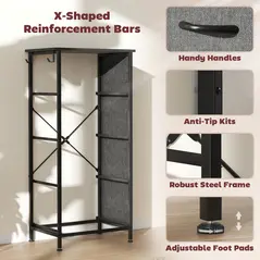 HOMCOM Chest of Four Fabric Drawers - Charcoal Grey - 7