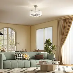 HOMCOM Crystal Ceiling Light Fixture, Semi Flush Mount Modern Crystal Chandelier Ceiling Light for Living Room, Bedroom, Hallway, Dining Room, E14 Base 3-Lights, Bulbs Not Included, Silver Tone - 2