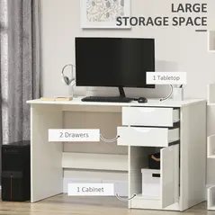 HOMCOM Computer Desk with Drawers, High Gloss Home Office Desk with Storage Cabinet, Study Workstation, 120 x 60cm, White - 5