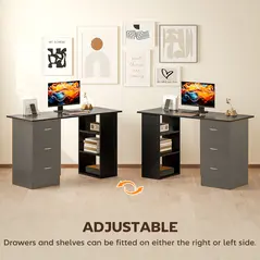 HOMCOM Computer Desk, Home Office Desk, Writing Table, PC Workstation with 3 Storage Shelves and 3 Drawers for Working, Study, 120 x 49 x 72 cm, Black - 6