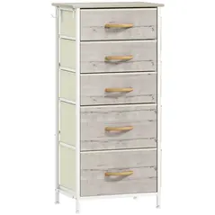 HOMCOM Chest of Five Fabric Drawers - Natural Wood Finish - 1