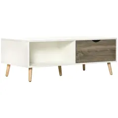 HOMCOM Coffee Table, Modern Tea Table with Open Storage Shelves, Two Drawers and Solid Wood Legs, Coffee Tables for Living Room, Bed Room, White - 1