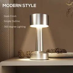 HOMCOM Cordless Table Lamp, Touch LED Desk Lamp with Rechargeable Battery, 3 Colour, for Bedroom Living Room, Silver - 6