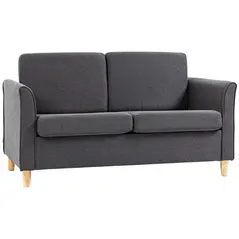 HOMCOM Compact Loveseat Sofa, Modern 2 Seater Sofa for Living Room with Wood Legs and Armrests, Dark Grey - 1