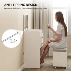 HOMCOM Compact Dressing Table and Stool Set, with Storage - White - 7