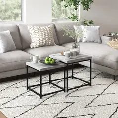 HOMCOM Coffee Table Set of 2, Nest of Tables with 3.5cm Thick Tabletop, Grey - 2