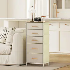 HOMCOM Chest of Five Fabric Drawers - Beige - 9