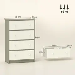 HOMCOM Chest of Drawers, Dresser with 4 Fabric Drawers - White and Grey - 3