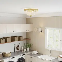 HOMCOM Crystal Chandelier Ceiling Light with 168 Octagonal Beads, Vintage 2-Light Flush Mount Ceiling Light for Living Room, Bedroom, Hallway, Dining Room, Gold Tone - 7