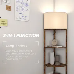 HOMCOM Corner Floor Light, with Shelves - Wood-Effect - 4