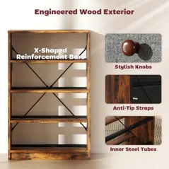 HOMCOM Chest of Drawers, Dresser with 4 Fabric Drawers - Grey and Rustic Brown - 6