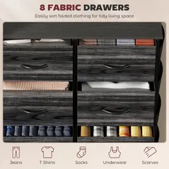 HOMCOM Chest of Eight Fabric Drawers - Black - 4