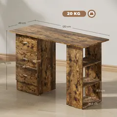 HOMCOM Computer Desk, Home Office Desk, Writing Table, PC Workstation with 3 Storage Shelves and 3 Drawers for Working, Study, 120 x 49 x 72 cm, Rustic Brown - 3