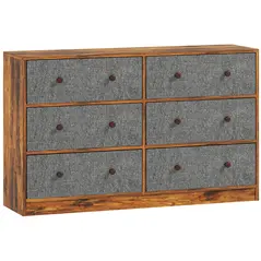 HOMCOM Chest of Drawers, Dresser with 6 Fabric Drawers - Grey and Rustic Brown - 1