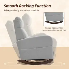 HOMCOM Corduroy Rocking Armchair - Grey - 4