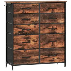 HOMCOM Chest of Ten Fabric Drawers - Rustic Brown - 1