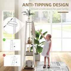 HOMCOM Compact Freestanding Coat Rack -  White/Oak - 6