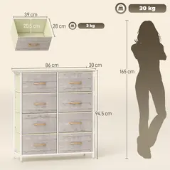 HOMCOM Chest of Eight Fabric Drawers - Natural Wood Finish - 3