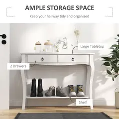 HOMCOM Console Table Modern Sofa Side Desk with Storage Shelves Drawers for Living Room Entryway Bedroom Ivory White - 4