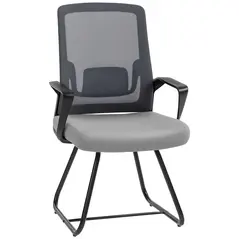 HOMCOM Desk Chair No Wheels, Office Chair with Mesh Back, Lumbar Support, Metal Base for Waiting Room, Conference Room, Dark Grey - 1