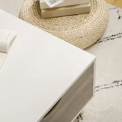 HOMCOM Coffee Table, Modern Tea Table with Open Storage Shelves, Two Drawers and Solid Wood Legs, Coffee Tables for Living Room, Bed Room, White - 8