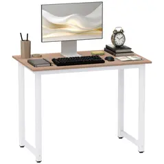 HOMCOM Computer Desk, Writing Table, 100 x 60 x 76cm Workstation for Home Office, Study with Metal Frame, Simple Assembly, White - 1
