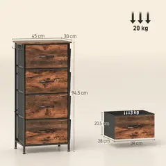 HOMCOM Chest of Four Fabric Drawers - Rustic Brown - 3