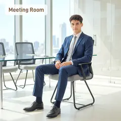 HOMCOM Desk Chair No Wheels, Office Chair with Mesh Back, Lumbar Support, Metal Base for Waiting Room, Conference Room, Dark Grey - 7