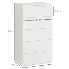 HOMCOM Chest of Drawers, 5 Drawers Storage Cabinet Floor Tower Cupboard for Bedroom Living Room, White - 3