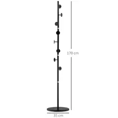 HOMCOM Coat Rack Free Standing Hall Tree with 8 Round Disc Hooks for Clothes, Hats,Purses, Steel Entryway Coat Stand with Marble Base for Entryway, Living Room, Bedroom, Black - 3