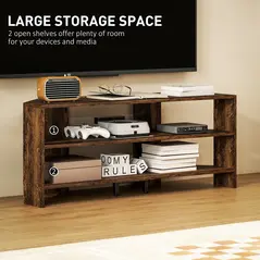 HOMCOM Corner TV Stand with 2 Open Shelves for 47 Inch TV - Rustic Brown - 5
