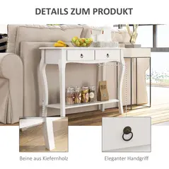 HOMCOM Console Table Modern Sofa Side Desk with Storage Shelves Drawers for Living Room Entryway Bedroom Ivory White - 6