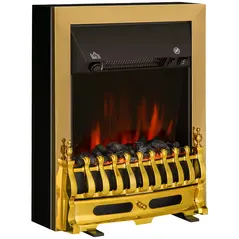 HOMCOM Contemporary Electric Fireplace Coal Burning Flame Effect Inset Fire Place Space Heater Glass View LED Lighting, 1000W/2000W, Golden - 1