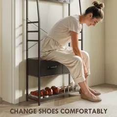 HOMCOM Coat Rack with Shoe Storage, Hall Tree, Industrial Coat Stand with Shoe Bench, 10 Removable Hooks, 2 Fabric Drawers and Clothes Rail for Entryway, Hallway, Grey - 6