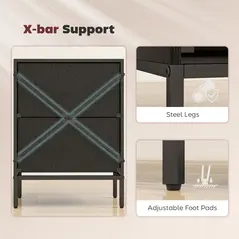 HOMCOM Chest of Drawers, Dresser with 2 Fabric Drawers and Aluminium Handles - Black - 7