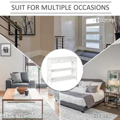 HOMCOM Console Table Side Desk w/ Shelves Drawers Open Top X Support Frame Living Room Hallway Home Office Furniture White - 5