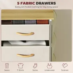 HOMCOM Chest of Five Fabric Drawers - Beige - 4