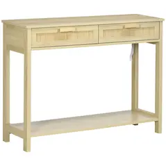 HOMCOM Console Sofa Table Hallway Side Desk with Storage Shelf Drawer for Entryway Living Room Bedroom Natural - 1