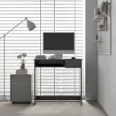 HOMCOM Compact Computer Desk with Keyboard Tray and Drawer, Study Desk, Writing Desk for Home Office, Grey - 7